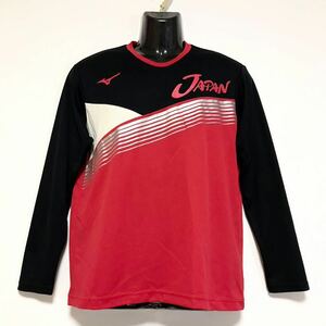 レア☆MIZUNO/ミズノ☆JAPANモデル☆ロングTシャツ☆吸汗速乾/ストレッチ☆入手困難/コレクター/トップス/長袖/ジャージ/美品/黒×赤/M