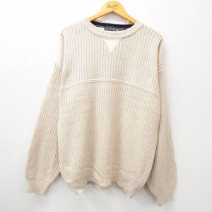 【30%OFF】XL/古着 長袖 セーター メンズ 00s アクリル クルーネック ベージュ カーキ 24sep21 中古 ニット トップス 3OF