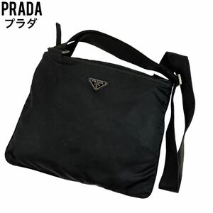 良品　PRADA プラダ　ショルダーバッグ　サコッシュ　斜め掛け　ブラック　黒　ポシェット　ハンドバッグ　トートバッグ　ナイロン　レザー