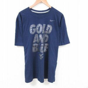 XL/古着 ナイキ NIKE 半袖 ブランド Tシャツ メンズ GOLD 大きいサイズ コットン クルーネック 紺 ネイビー 23aug16 中古