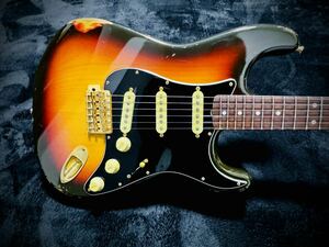 激レア　Vanzandt STV-RV レリック　MOD SRV モデファイ　ラッカー　Fender フェンダー ストラト　サンバースト ゴールドUSA 