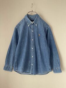 449 ヴィンテージ Ralph Lauren インディゴ デニム BD シャツ ラルフローレン サイズ 150/XS-S相 実寸参照