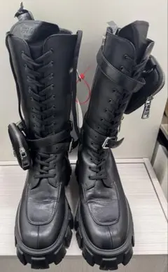 PRADA DualーPouch LeatherCombat Boots