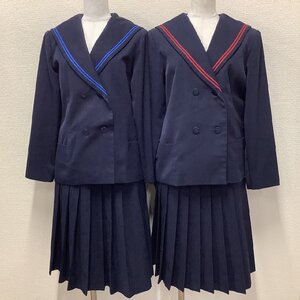 I646/Y(中古)山形県 女子制服4点 /長井北中学校/長井南中学校/M/165/W63/W60/セーラーブレザー/スカート/冬/青2本/赤2本/双子制服