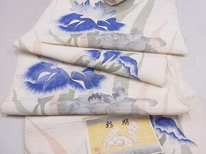 平和屋2■夏物　名古屋帯　帯反物　絽　明彩　刺繍　草花　未使用　DAAD6320zzz