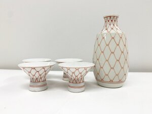 出石窯 永山 造 徳利 お猪口 5点セット 酒器 赤網 色絵 焼物 盃 箱なし ぐいみ