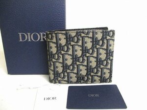 【美品】 クリスチャン ディオール Christian Dior オブリーク ジャカード 2つ折り 札入れ 財布 コンパクトウォレット