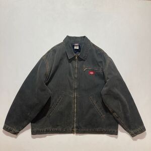 ビッグサイズ☆90s Dickies ダック デトロイトジャケット XXL 墨黒 ビンテージ フルジップ 中綿入り ディッキーズ ブラック ダークグレー