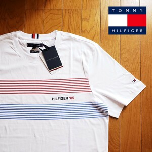 【新品】TOMMY HILFIGER XLサイズ 24ss新作 ストライプロゴ Tシャツ ホワイト トミーヒルフィガー