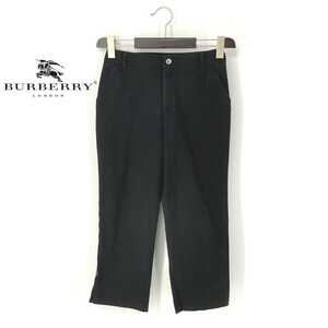 A7175/美品 春夏 BURBERRY LONDON バーバリー チェック コットン 七分丈 テーパード スラックス クロップドパンツ 9 黒/レディース ゴルフ