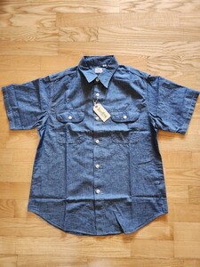 新作 送料込★東洋 SUGAR CANE シュガーケーン SC37941 BLUE CHAMBRAY S/S WORK SHIRT ブルーシャンブレー 半袖ワークシャツ　L