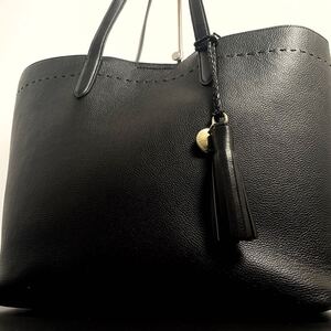 極美品◆高級◆COLE HAAN コールハーン トートバッグ ハンドバッグ メンズ ビジネス A4収納可 シボレザー ブラック 黒 通勤 肩掛け可