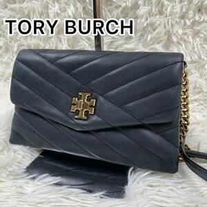 【美品】TORY BURCH トリーバーチ ショルダーバッグ チェーンウォレット キルティング ターンロック レザー ゴールド金具 ブラック