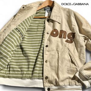 幻の逸品!! ●DOLCE&GABBANA D&G ドルガバ ドルチェ&ガッバーナ ●Strong デカロゴ ブルゾン ジャケット ●刻印ボタン ベージュ M