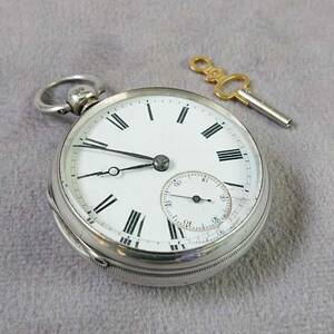 ●1点限り●1879年頃 純銀製 シルバー アンティーク 懐中時計 機械式 手巻き●24時間で4分遅れ●
