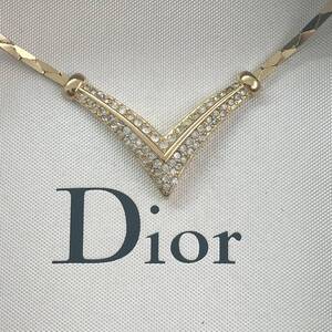 美品!! クリスチャン ディオール Christian Dior ネックレス ペンダント ラインストーン 喜平 ゴールド アンティーク ヴィンテージ 刻印 金