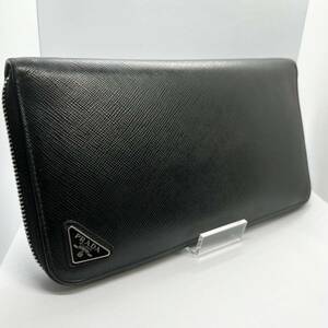 【希少・極美品】PRADA プラダ 長財布 オーガナイザー ラウンドファスナー 三角ロゴ レザー サフィアーノ ブラック 黒 メンズ ビジネス