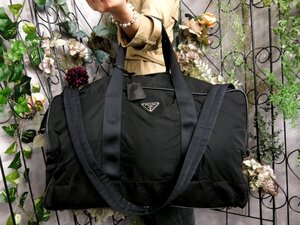 ●超美品●PRADA プラダ●三角ロゴプレート●ポコノ ナイロン サフィアーノ レザー 本革●2way ボストン バッグ●黒●大容量 旅行●Js53227