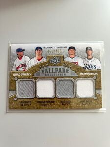 　2009 UD Ballpark Collection Quad Swatch ジャージカード Josh Beckett Jonathan Papelbon Matt Garza James Shields