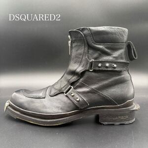 1円 【極上品】 DSQUARED2 ディースクエアード 【圧倒的高級感】 メンズ ブーツ スニーカー シューズ 靴 レザー ジップアップ 黒 27cm相当