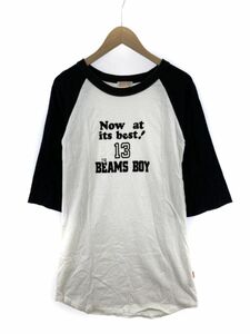 BEAMS BOY ビームスボーイ カットソー素材 ラグラン プリント チュニック ワンピース sizeＢＯＹ/白×黒 ■◇ ☆ eac9 レディース