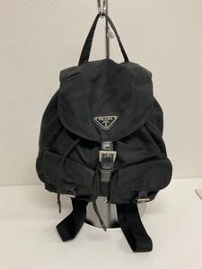 代EB083-60◆ PRADA／プラダ テスート ナイロン ブラック 三角ロゴプレート リュックサック