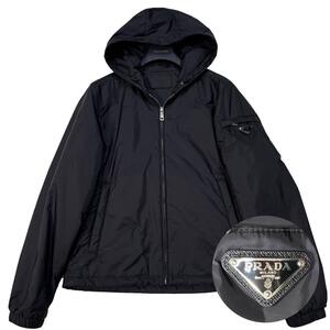 現行/19SS/極美品/三角プレート/プラダ◎PRADA ナイロンジャケット ブルゾン ダウン アウター 三角プレート ブラック 黒 ナイロン M〜L