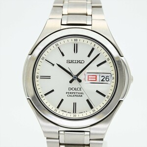 5.SEIKO/DOLCE●パーペチュアルカレンダー 8F33-0030 チタン/TITANIUM クオーツ 電池交換済 メンズ腕時計 デイデイト ドルチェ 純正ベルト