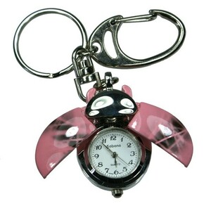 かわいい 可愛い ミニ てんとう虫 小さい 懐中 時計付き キーホルダーウォッチ ピンク柄 安い クリックポスト