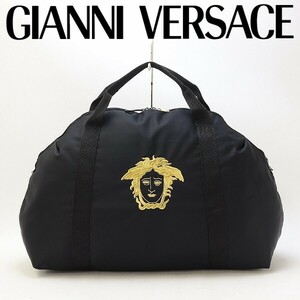 ◆GIANNI VERSACE COUTURE ジャンニ ヴェルサーチ クチュール ナイロン メデューサ刺繍 ボストン ハンド バッグ 黒 ブラック