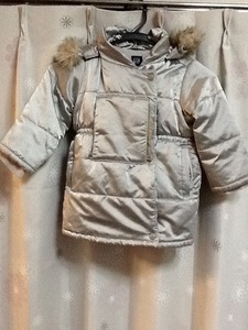 【babyGAP/ベビーギャップ】フーディーナイロンコート・ジャンパー/２years(９５cm)★中綿★裏起毛★シルバー★USED