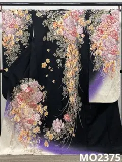 振袖 豪華 銀通し 刺繍 金彩 個性的 大輪 胡蝶蘭 身丈173cm 撥水加工済