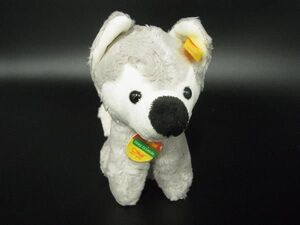 ■新品■未使用■ Steiff シュタイフ 077111 ポリエーテルサルフォン100％ ハスキー ドッグ 犬 ぬいぐるみ グレージュ系 AU8008