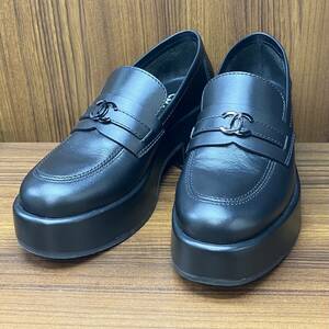 CHANEL シャネル G39206 厚底ローファー ココマーク ブラック レザー サイズ36 1/2 C レディース ファッション靴