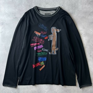 オッジ社製 近年モデル CASTELBAJAC カステルバジャック / プリント デザイン 長袖 Tシャツ トップス ロンT / メンズ 2XL程度 / 黒 日本製