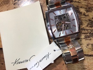 BK0627 未使用 保管品 KENNETH COLE ケネスコール KC3772 スケルトンデザイン シルバー×ゴールド コンビ 自動巻 メンズ 腕時計