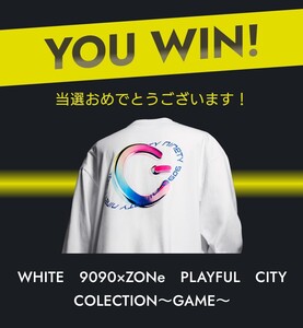 ZONe ゾーン × 9090 ナインティナインティ コラボ キャンペーン 限定50名 当選品 Tシャツ フリーサイズ(メンズL相当) 白 GAME EDITION