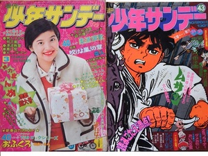 なつかしのまんが雑誌◇「少年サンデー」１９７４年３号／４３号の２冊です　石森章太郎さん水島新司さん石川賢さん貝塚ひろしさん