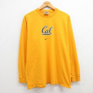 L/古着 ナイキ NIKE 長袖 ビンテージ Tシャツ メンズ 00s Cal コットン クルーネック 黄 イエロー 24jun10 中古