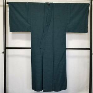 【桐徳】紳士物☆２０％OFF*新品*美品*仕付け糸付｛正絹*西陣織*手織紬*袷仕立*上.下｝丈143-裄69*緑み暗い青色*羽織はヒゲ織*№4629