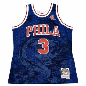 D0504SJ1 超美品 24SS Mitchell&Ness/アレンアイバーソン ユニフォーム【サイズ：L】ブルー 龍 NBA SWINGMAN フィラデルフィア76ers