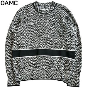 極美品 OAMC オーエーエムシー 16AW Crew Neck Line Sweater ニット セーター ハイゲージ ジャガード 総柄