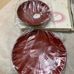 ☆山中塗　菓子皿大1枚と小皿2枚のセット　和食器 菓子鉢 合成漆器 未開封　新古品　経年品　長期保管品☆