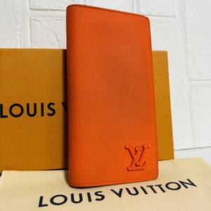 【美品】 Louis Vuitton ルイヴィトン ポルトフォイユ ブラザ NM アエログラム ボルケーノオレンジ RFIDチップ M81153 メンズ 長財布