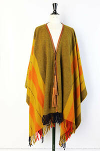 ■ 新品 未使用 HERMES Poncho Rocabar エルメス ポンチョ ロカバール 定番色 ムタード イエロー マルチカラー (Made In France) 正規品 ■