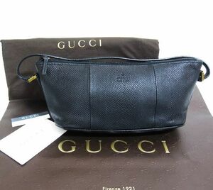 超美品 GUCCI グッチ アクセサリーポーチバッグ ハンドバッグ 本皮 レザー 黒 250001 付属：保存用布・紙袋・リボン