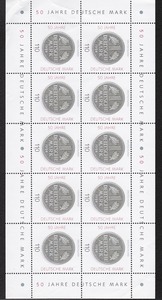 ドイツ切手 1998年 MARK貨発行記念切手シート 10枚綴り 未使用 収集ワールド