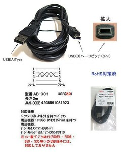 USB2.0 ケーブル Aタイプ オス ⇔ MiniB ハーフピッチ 5Pin オス 3m UC-5M-30 旧型番AB-30H