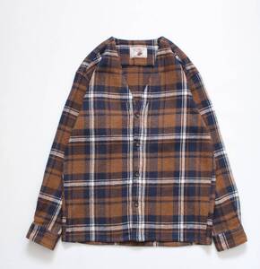 【 ANDFAMILY アンドファミリー 】チェック Cardigan Shirts カーディガンシャツ M ブラウン SHL-2203691 定価\26,180 ワッフル コットン