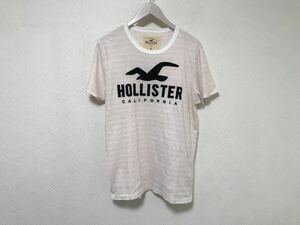 美品本物ホリスターHOLLISTERボーダー柄ロゴワッペン刺繍コットン半袖Tシャツ旅行トラベルメンズベージュホワイトMサーフ